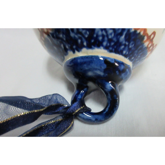 Polish Pottery Handcrafted Ceramic Ornament BLUE FLORAL Design 3 Inches - Picture 4 of 6